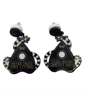 Beetlejuice Sandworm‎ Planchette Drop Hook Earrings "Never Trust the Living"